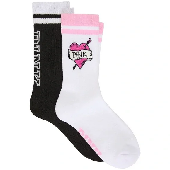🔥VS Pink NEW 2-pk crew socks NWT - Picture 1 of 5